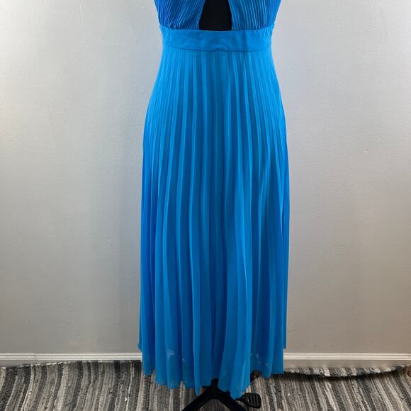 ZARA Camisole Halter Pleated Slip Dress Blue Cutout Sleeveless Midi Dress M NEW - Picture 4 of 12